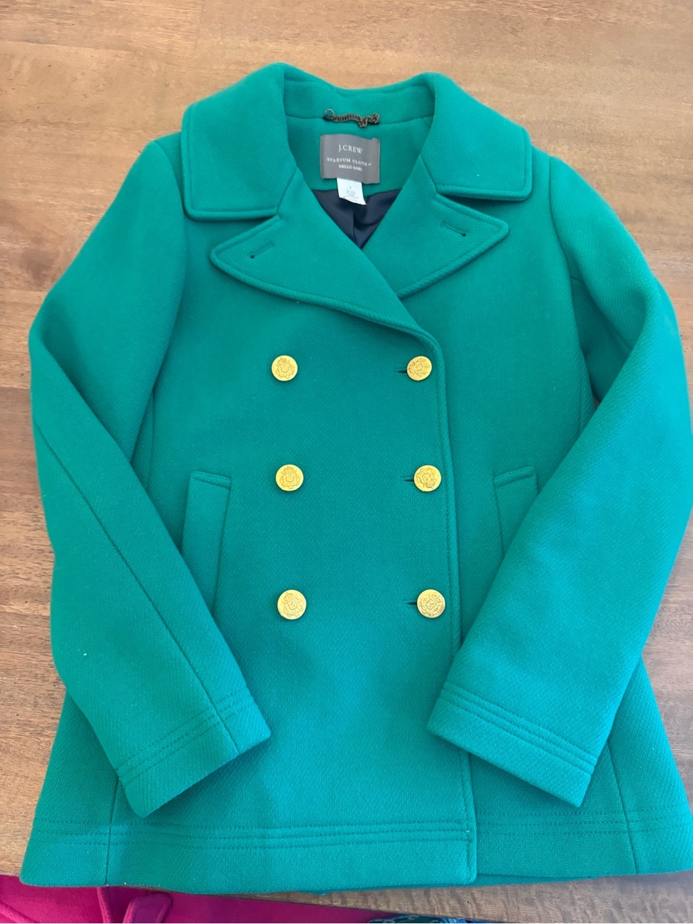 J. Crew Bright Green Wool Stadium Cloth Coat with Brass Chain Detail